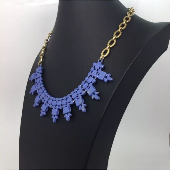 J. Crew Goldtone Blue Painted Enamel Necklace 16" - Picture 2 of 6